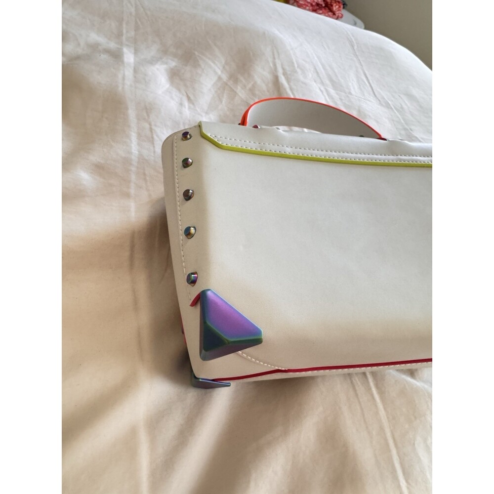 Michael Kors Manhattan Satchel Optic White Rainbow Stud Leather Bag - Picture 15 of 16